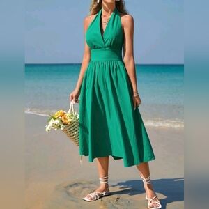 Shein Green 100% Cotton midi Dress, Size L